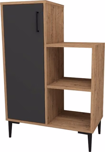 Destina Home Beate Modern Kitchen Cabinet with Internal Shelves and Hinged Doors in Atlantic Pine and Anthracite