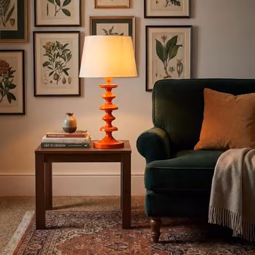 Happy Homewares Modern Orange Gloss Table Lamp Base with Round Step Design, H 37 cm x W 15 cm x D 15 cm – 2