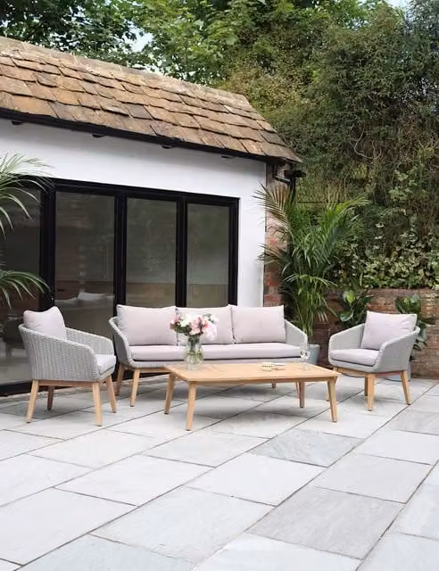 Royalcraft Sol 5 Seater Lounge Set in Grey Mix Acacia Wood and Rattan