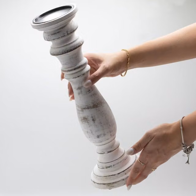 KDMK Classic Whitewash Mango Wood Taper Candle Stand, White