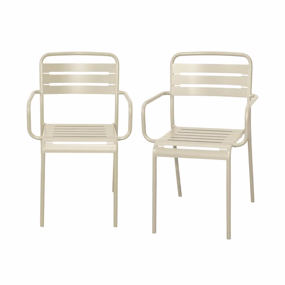 sweeek Set of 2 Stackable Powder Coated Steel Garden Armchairs in Beige – 2