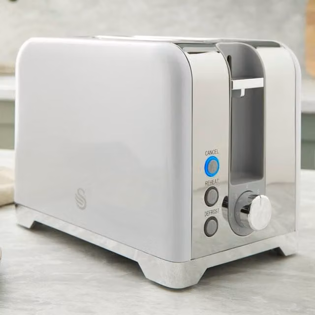 Swan 2 Slice Stainless Steel Toaster - White