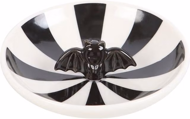 KDMK Batty Stripes Ceramic Trinket Dish Tray in Black and White