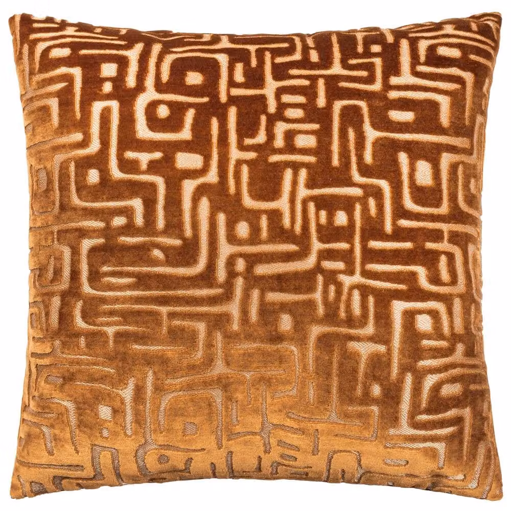 HOEM Soren Graphic Retro Square Cut Velvet Cushion in Orange and Multicolour, W/D/H: 45 x 45 x 45 cm – 2