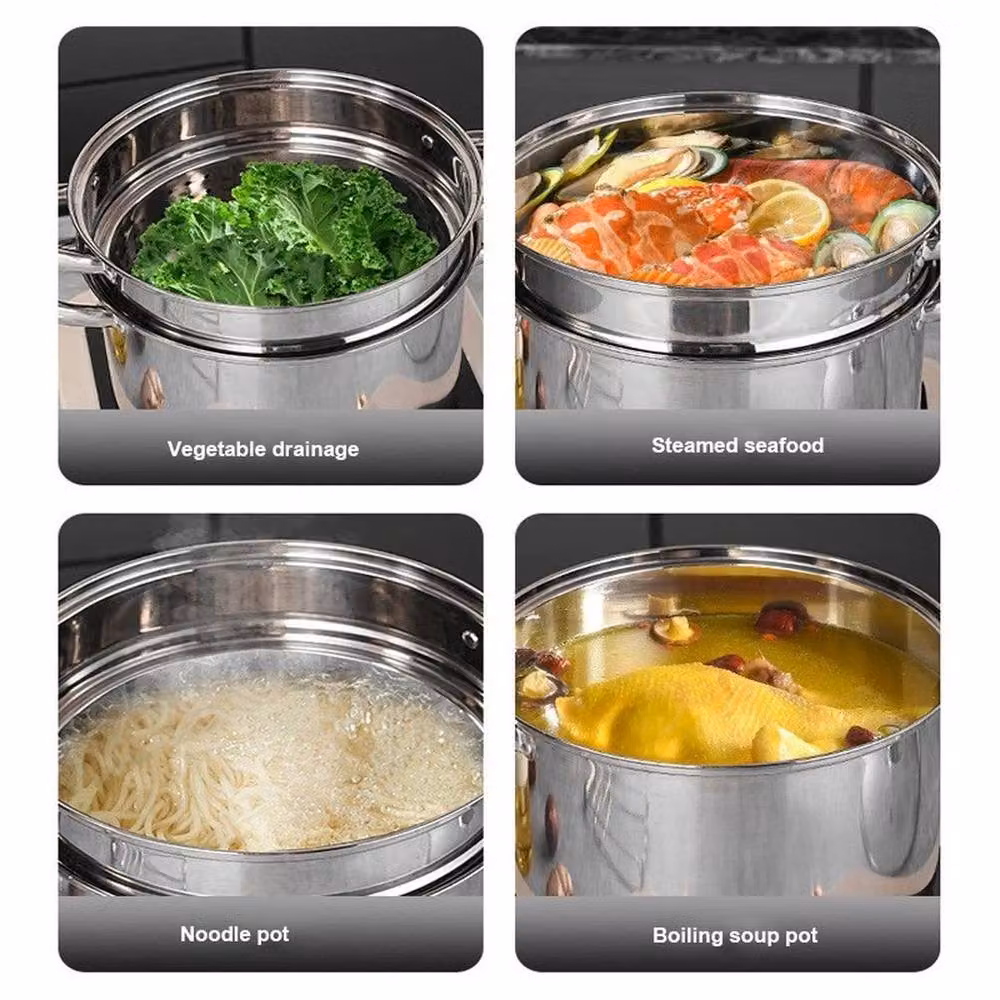 KORVIXA Stainless Steel Pasta Pot with Glass Lid in Silver – 4