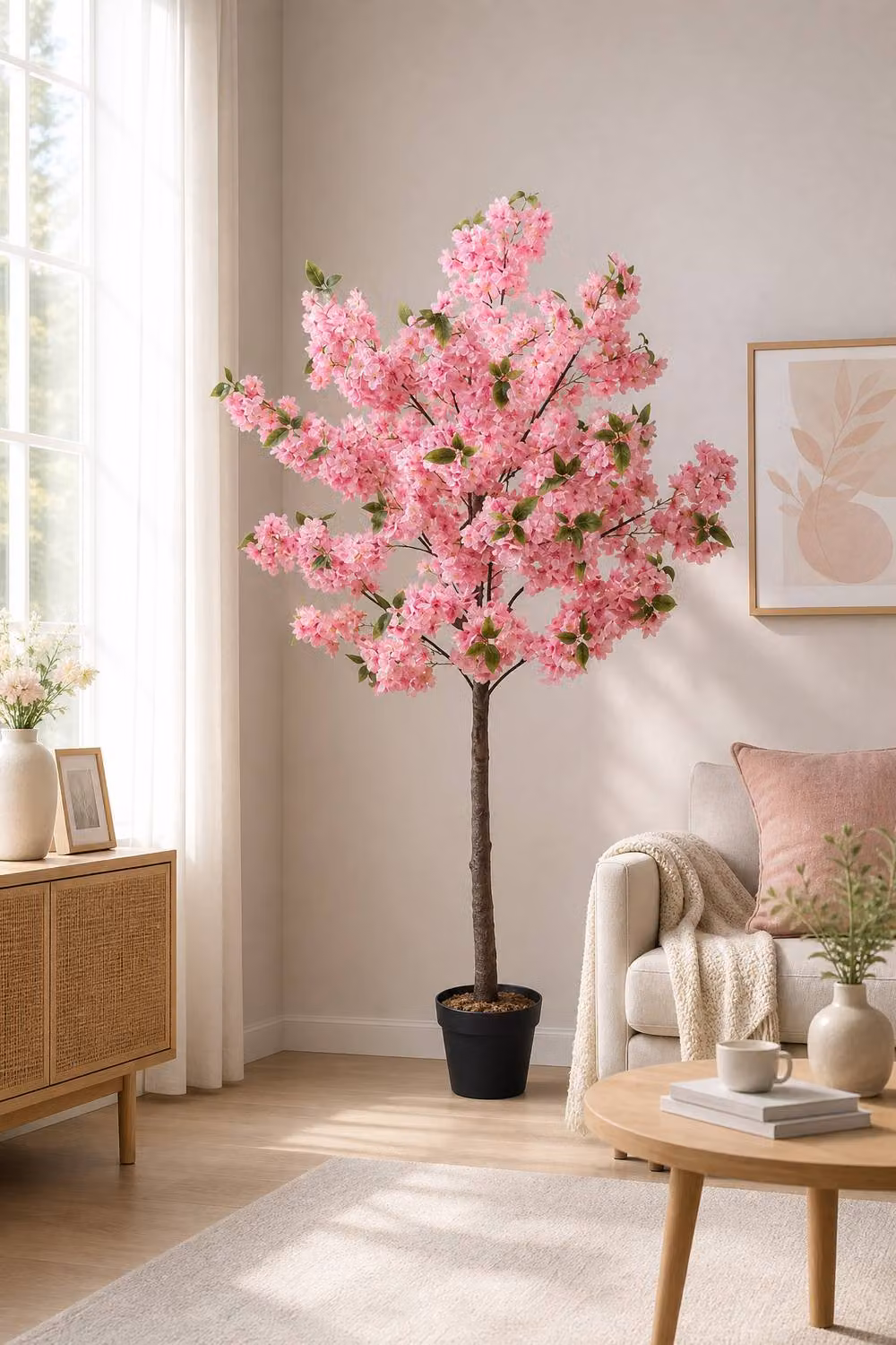 Garden Sanctuary Pink and Green Artificial Cherry Blossom Tabletop Tree – 2