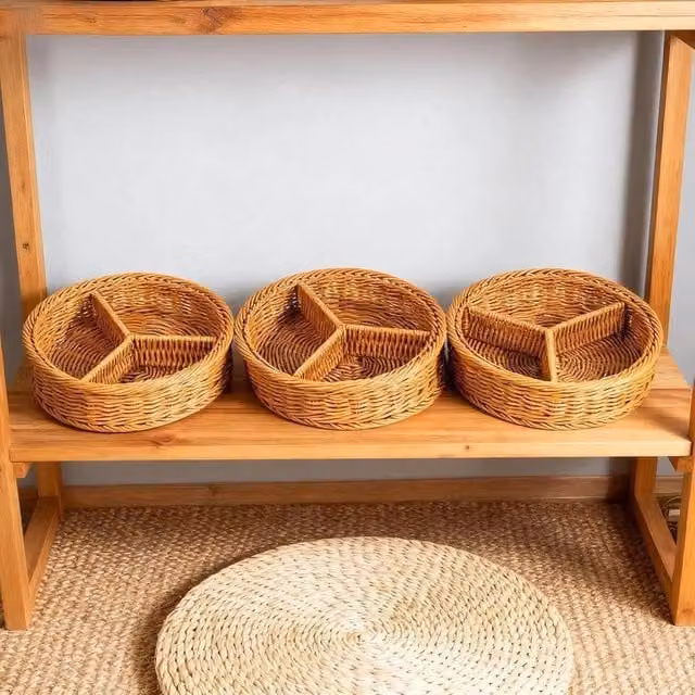 EONLION Set of 6 Brown Hand-Woven Rattan Open Weave Storage Baskets, Width: 50 cm