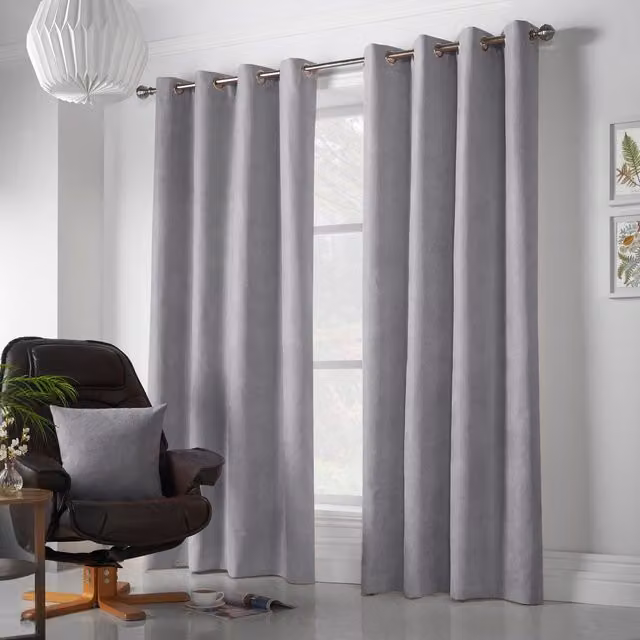 Terrys Luxury Living Velvet Chenille Eyelet Curtains, Silver, Width: 142 cm, Drop: 137 cm – 1