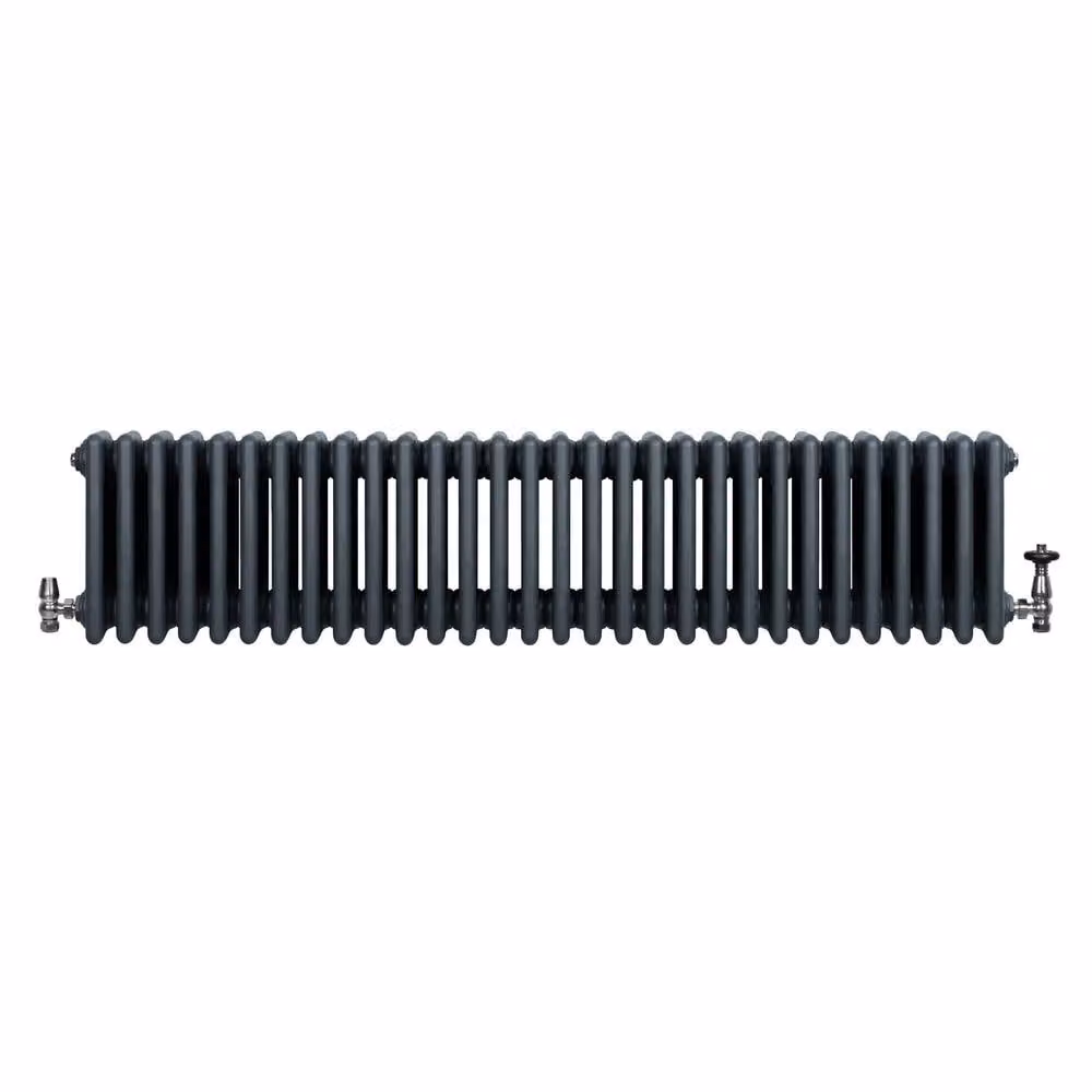Monstershop Traditional 4 Column Steel Radiator with Integrated Valves, Anthracite Grey, H: 137.0 cm, W: 30.0 cm, D: 30.0 cm – 2