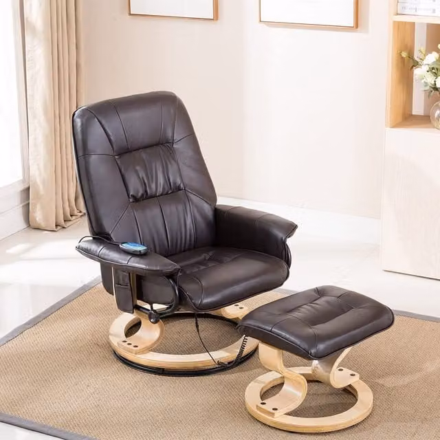 More4Homes Tuscany Brown Bonded Leather Swivel Recliner Massage Chair with Footstool