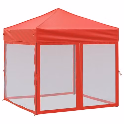 vidaXL Folding Party Tent with Sidewalls in Red and Silver, W/D/H: 2 x 2 x 2 m