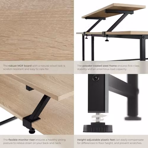 tectake Melrose Corner Desk with Movable Monitor Stand in Oak and Black, W/D/H: 140 x 130 x 76.5 cm – 4
