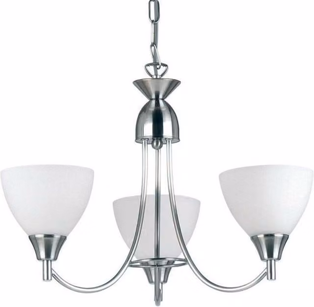 Loops Modern Hanging Ceiling Pendant Light in Satin Chrome with 3 Glass Shades
