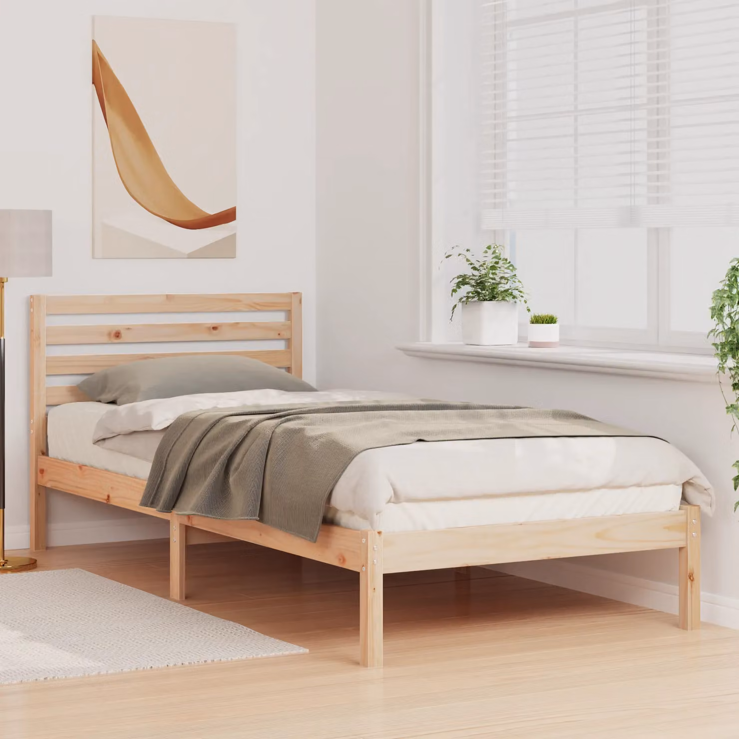 Berkfield Home Solid Pine Wood Bed Frame with Headboard in Brown, W/D/H: 100 x 220 cm – 2