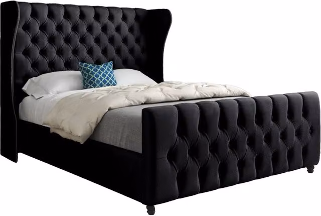 Casani Chesterfield Upholstered Velvet Bed Frame in Black W/D/H: 180 x 137 x 159 cm – 1