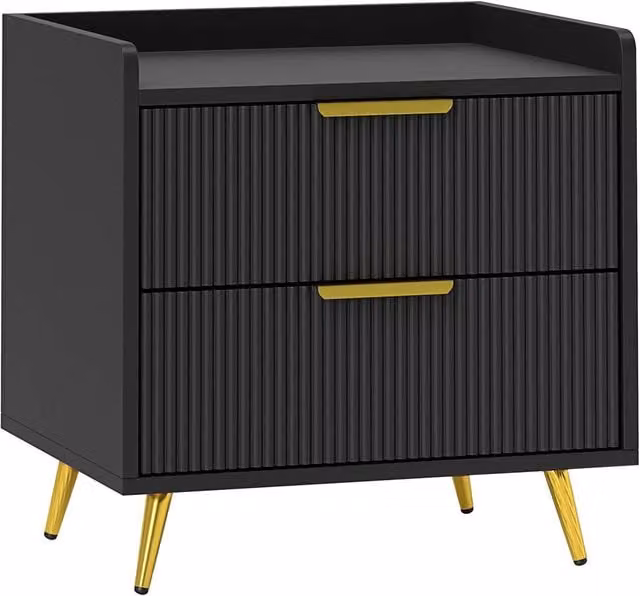 ERGOVEXA Elegant Two-Drawer Bedside Table in Black and Gold – 1