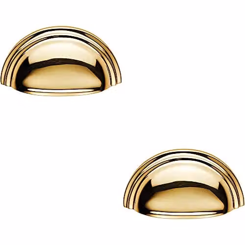Loops 2 Pack Victorian Cup Pull Handles in Polished Brass, W: 9.2 cm, H: 4.6 cm, Fixing Centres: 7.6 cm