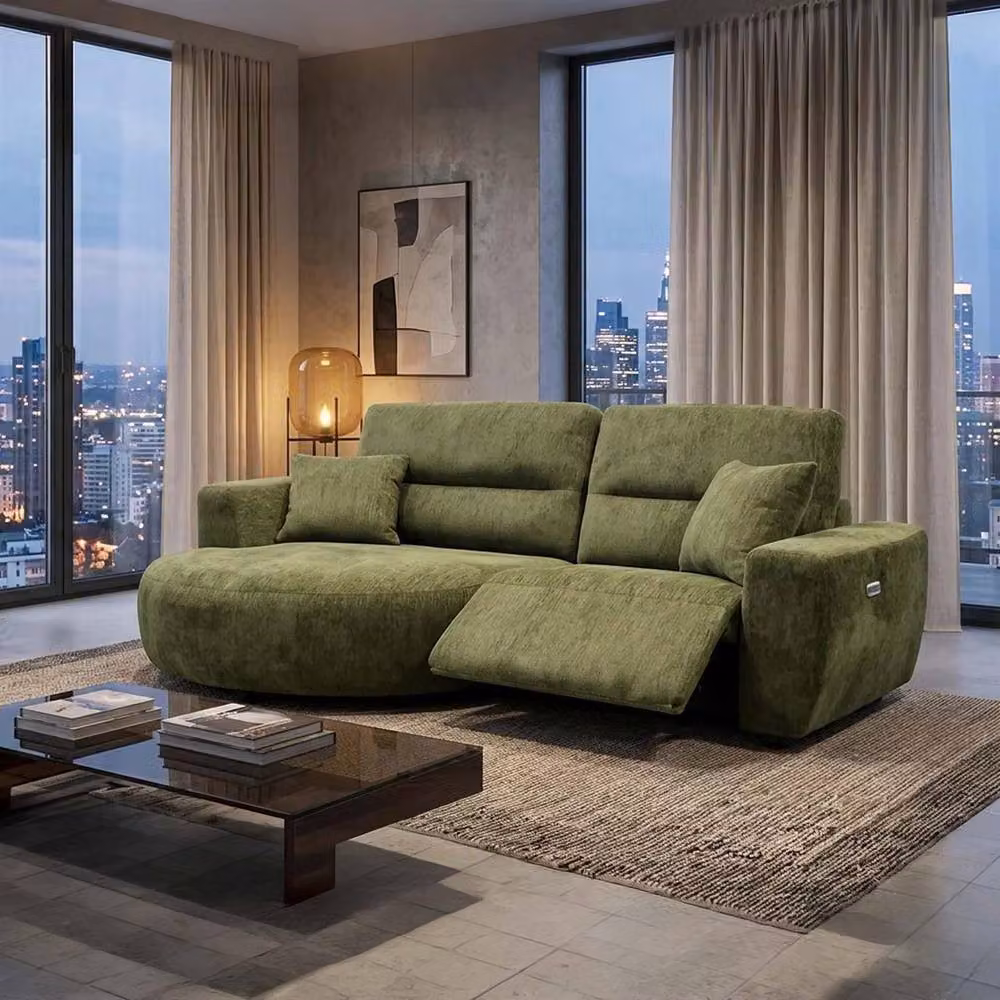 Furnishings For Less UK Denton Green Left Hand Electric Recliner Chaise Sofa in Green Chenille Fabric – 4