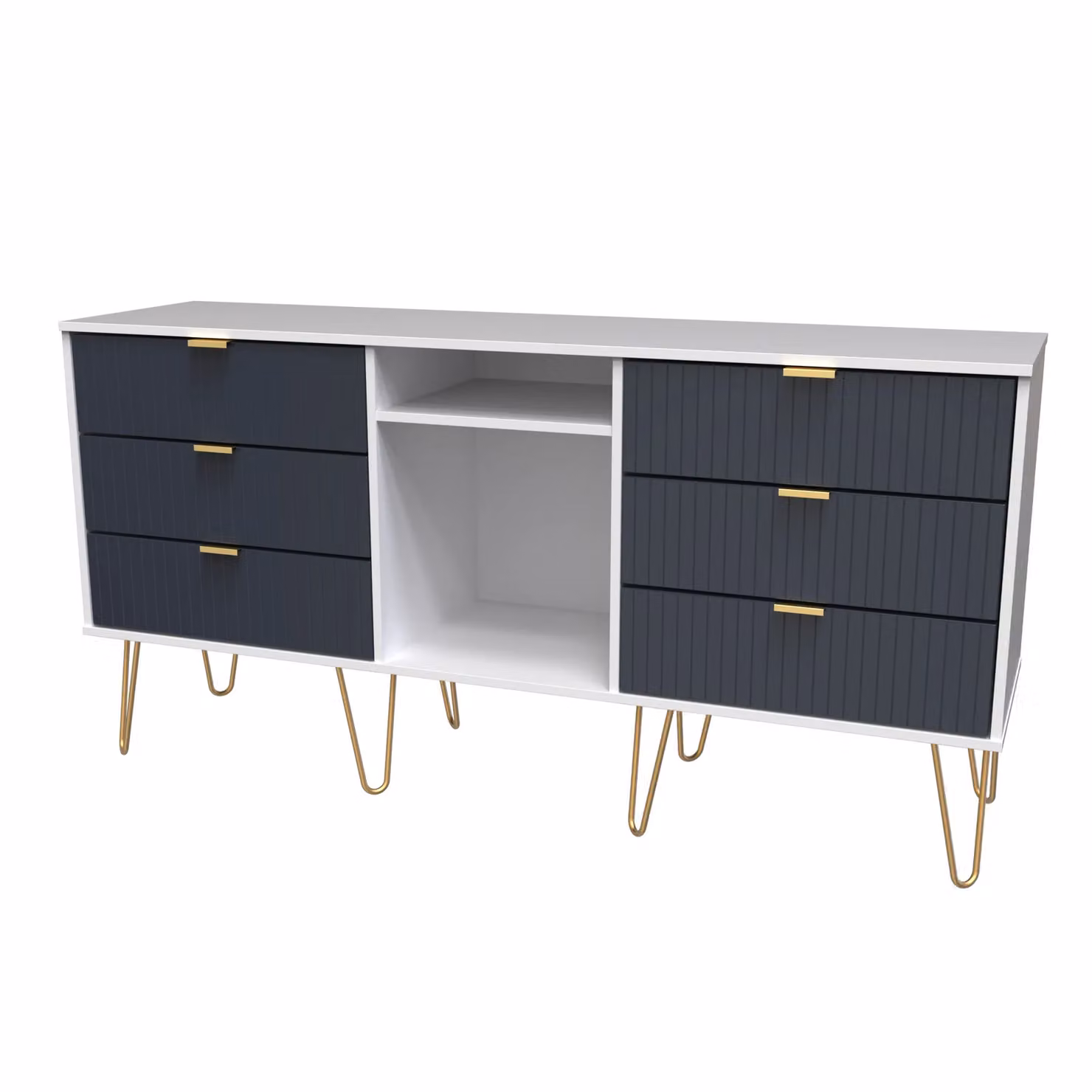 2 U Bexley Ready Assembled 6 Drawer Sideboard in Dark Blue and Gold – 2