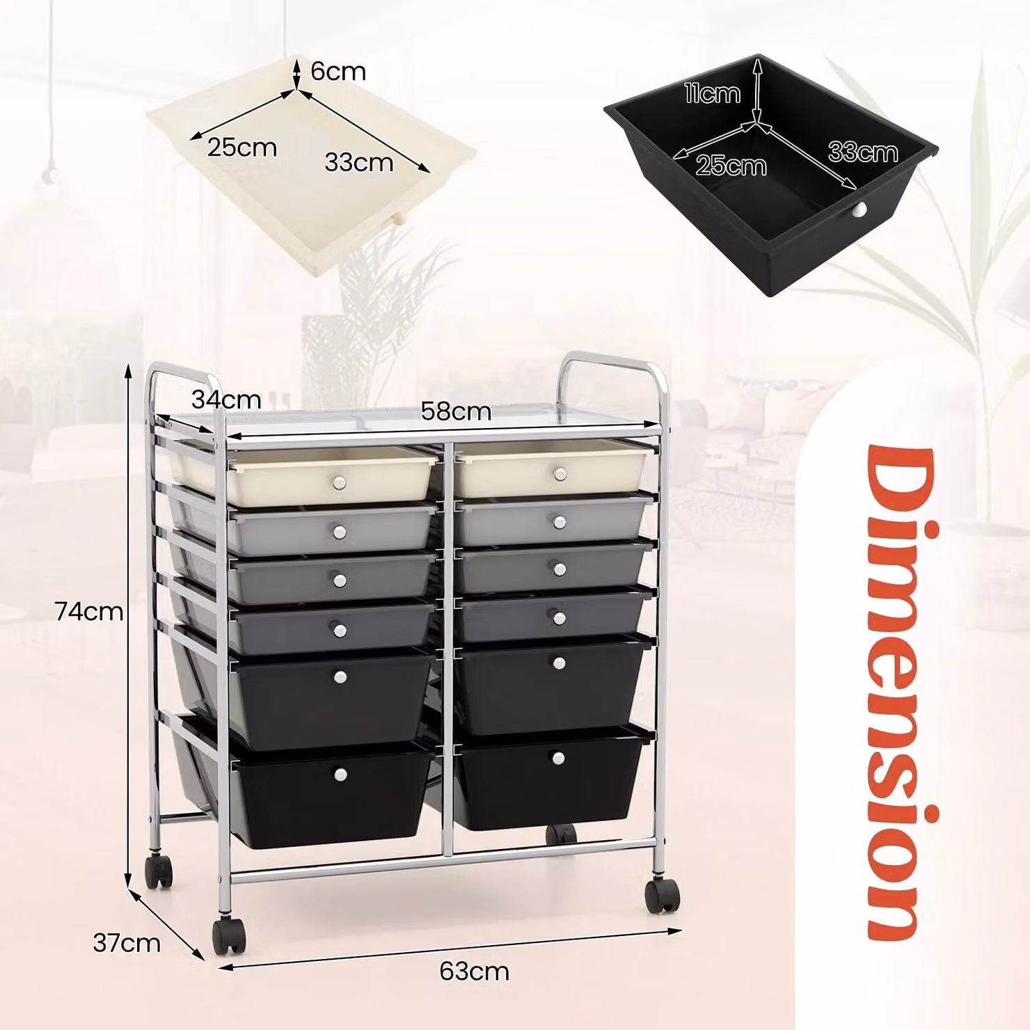 Costway 12 Drawer Rolling Storage Cart with Wheels in Black – 2