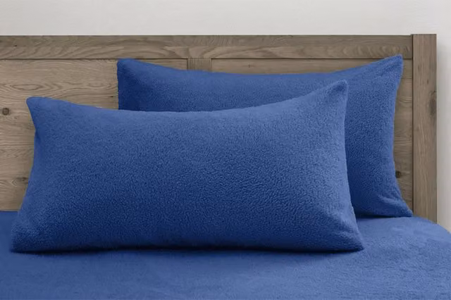VELOSSO Hygge Plain Blue Thermal Fleece Pillowcase Pair