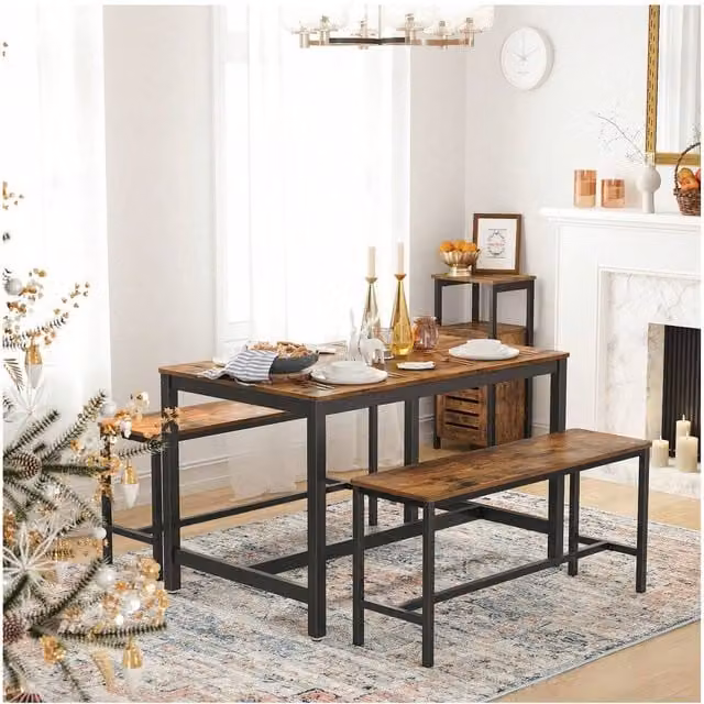 VASAGLE Set of 2 Rustic Benches in Bronze and Brown
