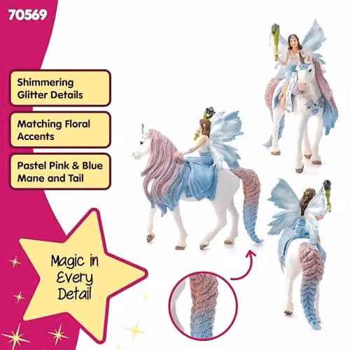 Schleich bayala Fairy Eyela with Princess Unicorn Multicolour Fantasy Animal Toy Set – 3
