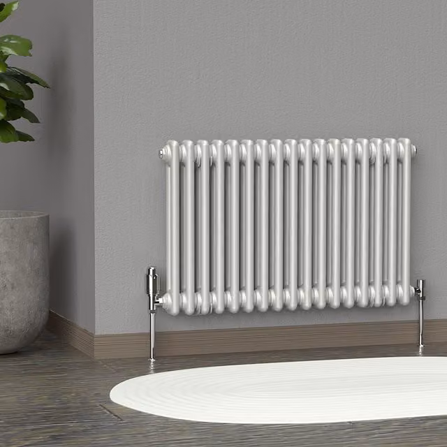 Lux Heat Horizontal 2 Column Steel Radiator in Dove Grey, W: 78.5 cm, H: 50 cm