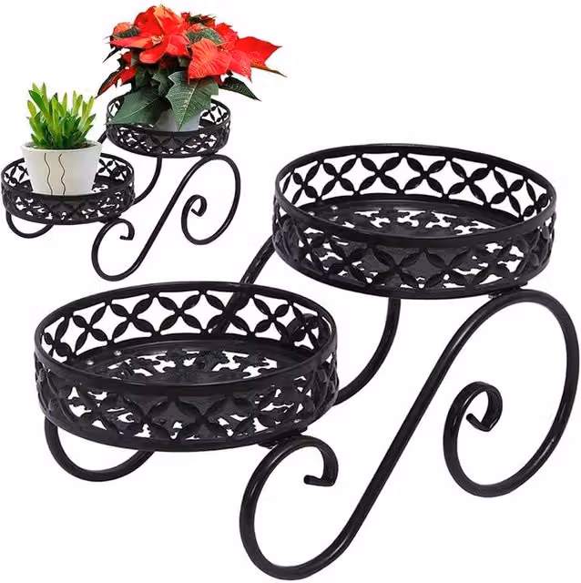 KORVIXA Black Metal Flower Pot Display Rack Shelf, W/D/H: 50 x 50 x 50 cm – 1