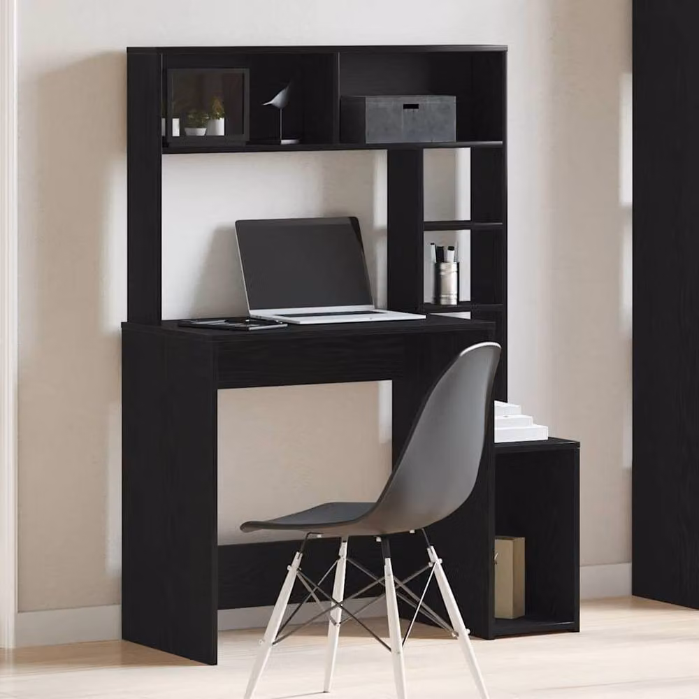 Berkfield Modern Computer Desk in Black with Shelves, W/D/H: 100 x 45 x 140 cm – 3