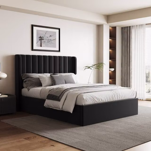 Modish Furnishing Maddison Black Velvet Ottoman Storage Bed, W/D/H: 180 x 200 cm