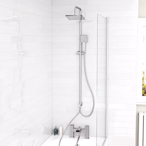 Nes Home Square Shower Waterfall Mixer Tap, Handset and Riser Rail Kit in Chrome and Silver Stainless Steel
