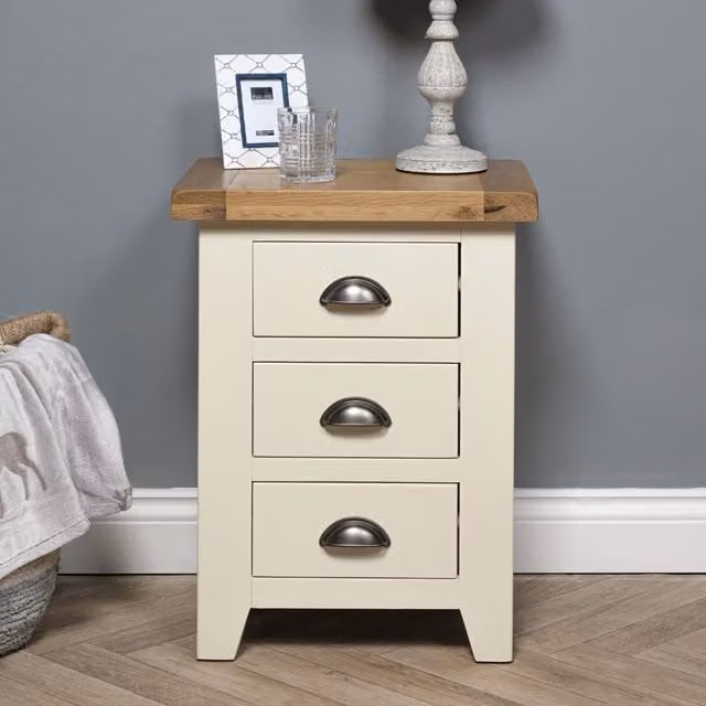 Elm Home And Garden Rustic Oak 3 Drawer Bedside Cabinet Night Stand H 62 x W 47 x D 37 cm