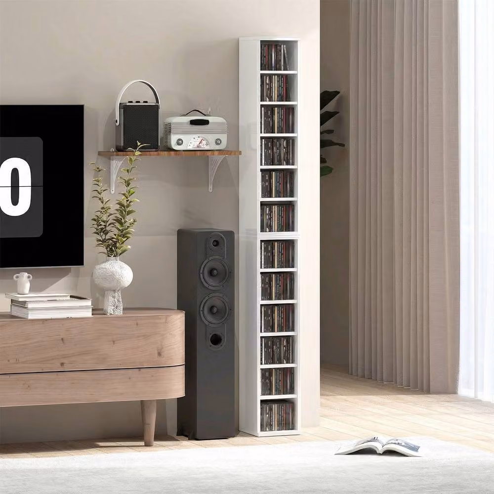 STILVORA Set of 2 White CD Storage Units with Adjustable Shelves – 2