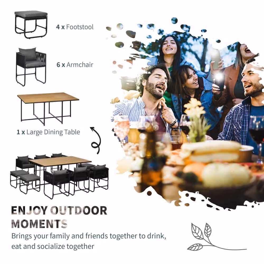 STILVORA 10-Seater Modern Dining Set with Cushions in Black – 3