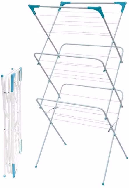 Trendi 3 Tier Foldable Clothes Airer Drying Rack in Blue/Turquoise
