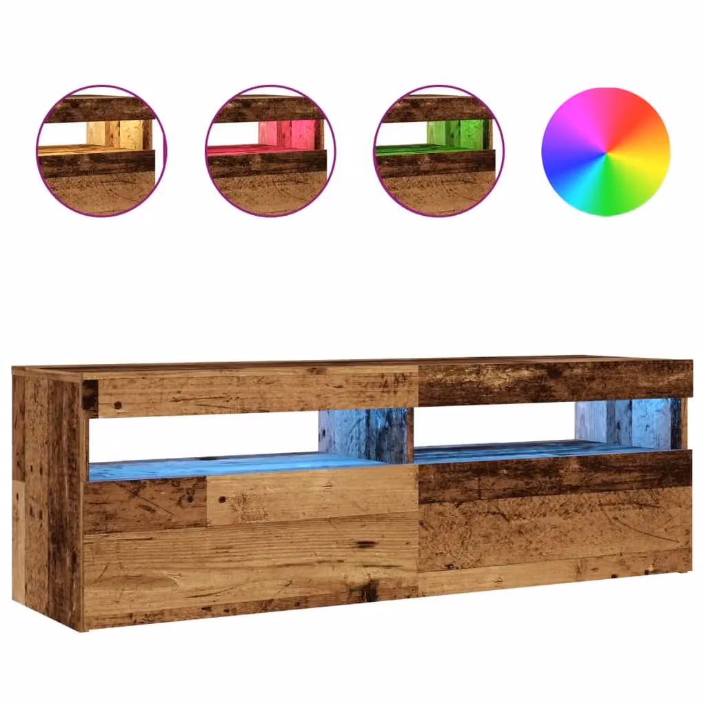 Berkfield Home Modern TV Cabinet with LED Lights in Old Wood Brown, W/D/H: 120 x 35 x 40 cm – 2