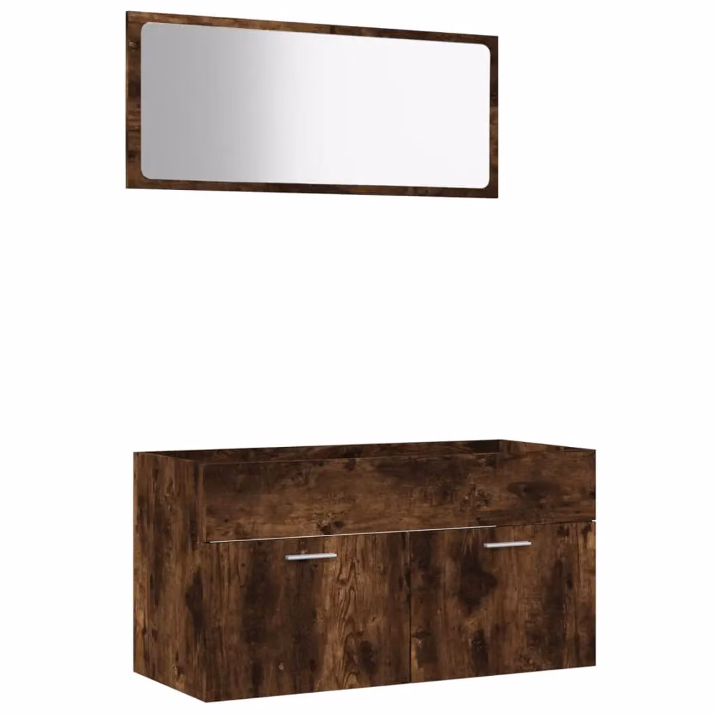 Berkfield Home 2 Piece Modern Bathroom Furniture Set with Vanity Unit and Mirror Cabinet in Smoked Oak Brown – 2