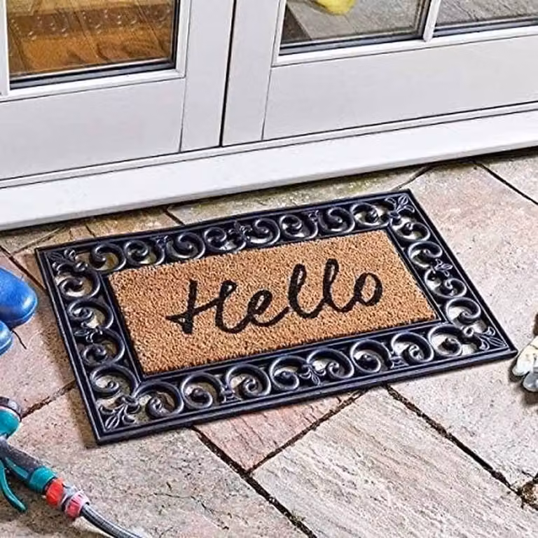 VOGREX Hello Print Anti Slip Door Mat in Brown, W/D/H: 35 x 30 x 1 cm