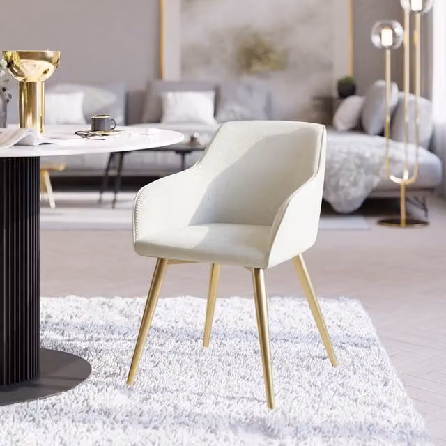 Tectake Marilyn Upholstered Armchair with Cord Detail in Beige and Gold