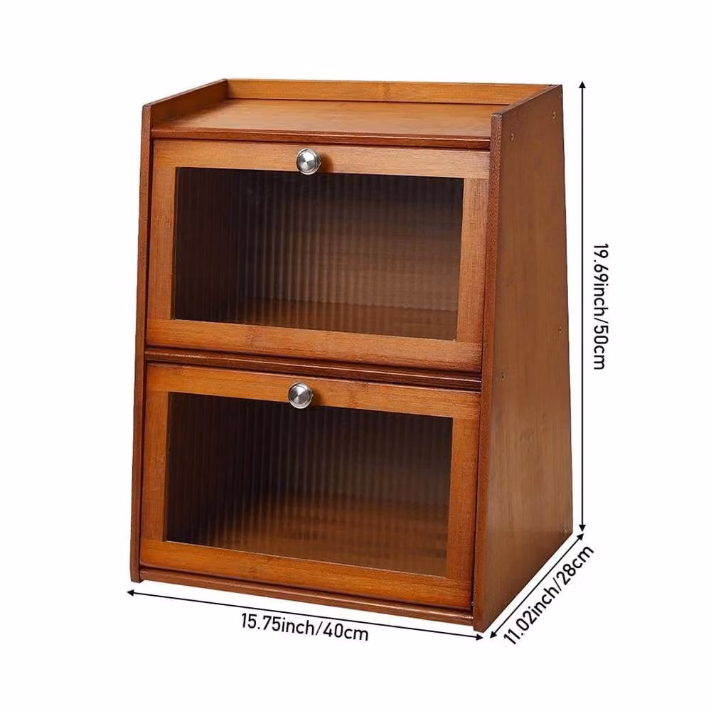 EONLION 3 Tier Bamboo and Wood Bread Box in Brown, W/D/H: 50.0 x 40.0 x 100.0 cm – 2