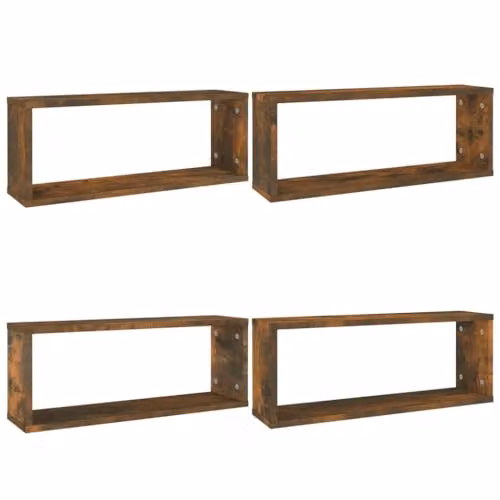 vidaXL Set of 4 Wall Mounted Cube Shelves in Brown Engineered Wood, W: 60 cm, D: 15 cm, H: 23 cm – 1