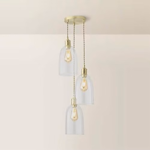 ValueLights Kira Glass Cloche Dome 3 Drop Cluster Ceiling Pendant Light in Brushed Gold