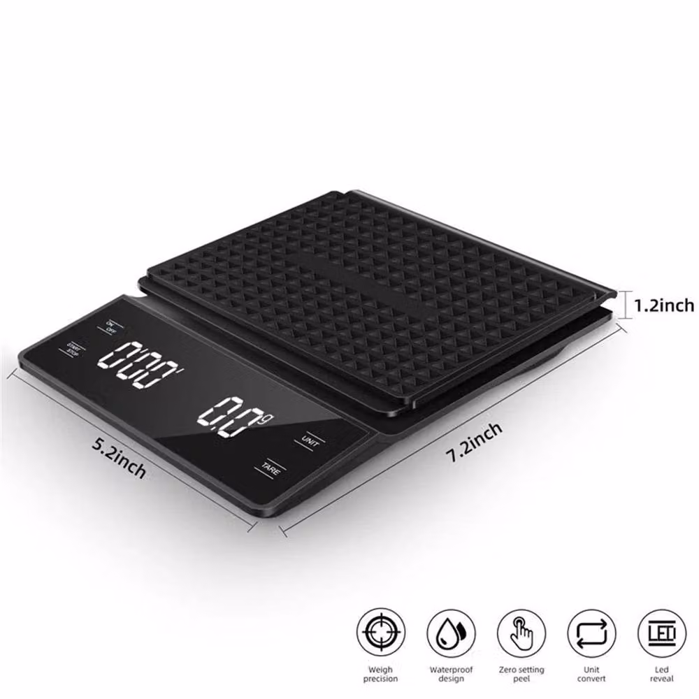 SPETLEK High Precision Digital Coffee Scale with LED Display and Timer, Black, W/D/H: 10 x 10 x 1 cm – 2