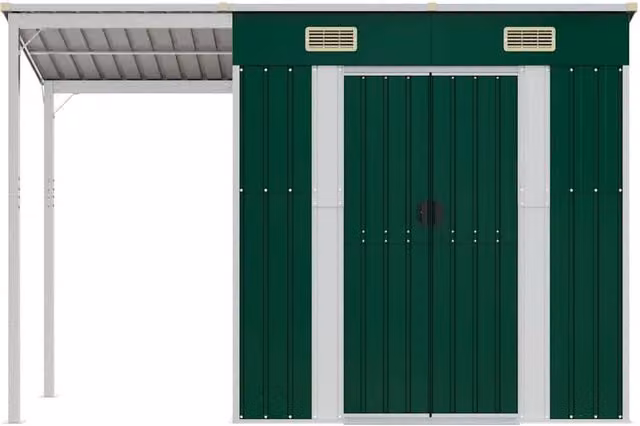 Berkfield Home Garden Pent Shed with Extended Roof in Green, W/D/H: 277 x 110.5 x 181 cm – 1