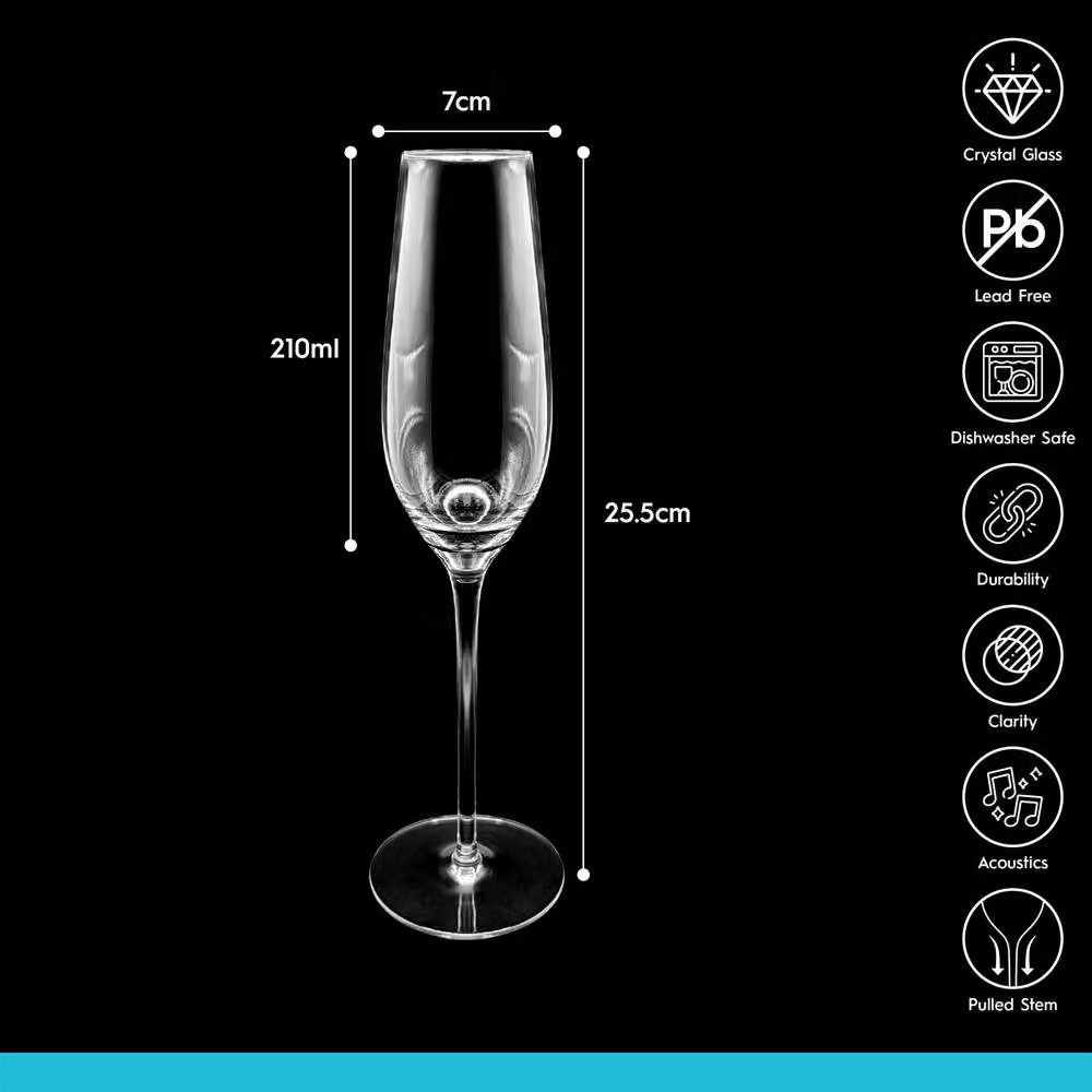 Argon Tableware Mayfair Lead-Free Crystal Champagne Flutes, 210ml, Pack of 24, Transparent – 3