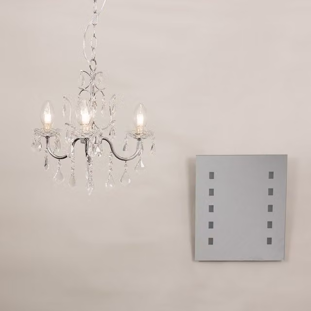 ValueLights Varuna Glass Droplet IP44 Chandelier Ceiling Light with LED Bulbs in Silver and Chrome – 1