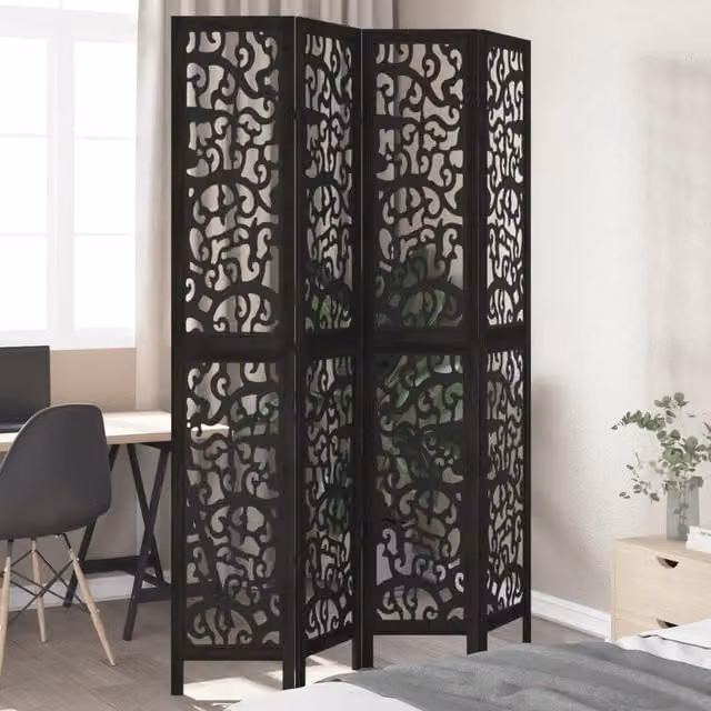 Berkfield Home 4-Panel Black Solid Paulownia Wood Room Divider – 1