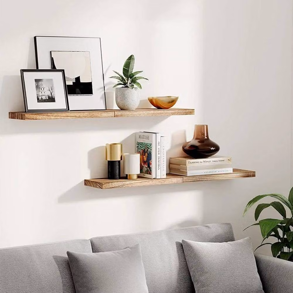 SPETLEK Set of 4 Natural Brown Wooden Floating Wall Mounted Shelves – 2