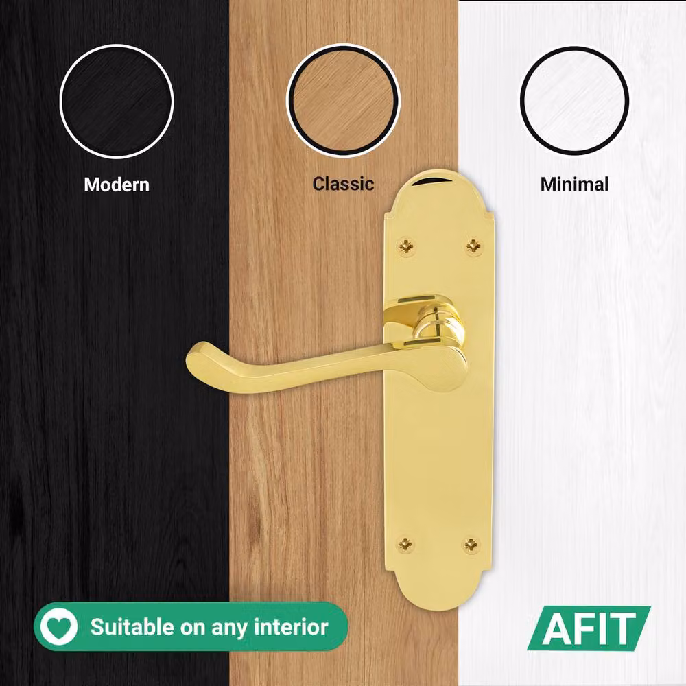AFIT Polished Brass Door Handles with Latch, 1 Pair in Gold, W/D/H: 15 x 15 x 1.5 cm – 4